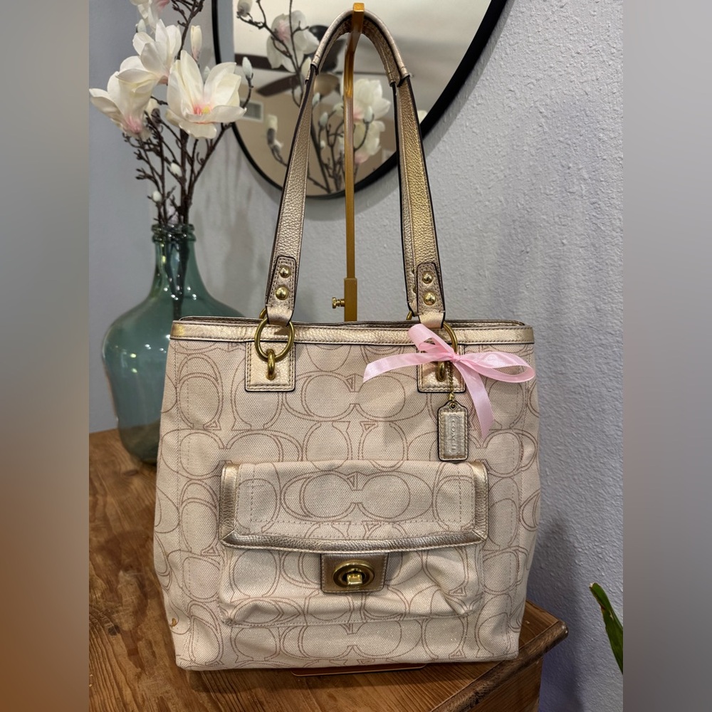 Coach Beige Tote with Gold Details